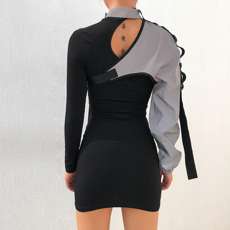 Women's Asymmetric Shoulder Patchwork Crop Top