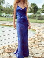 Printed Satin Cowl-Neck Dress