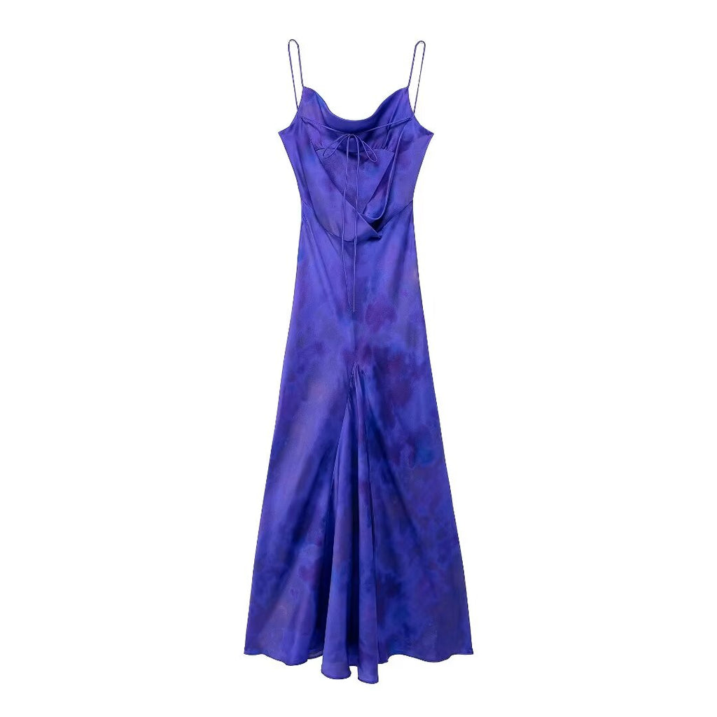 Printed Satin Cowl-Neck Dress