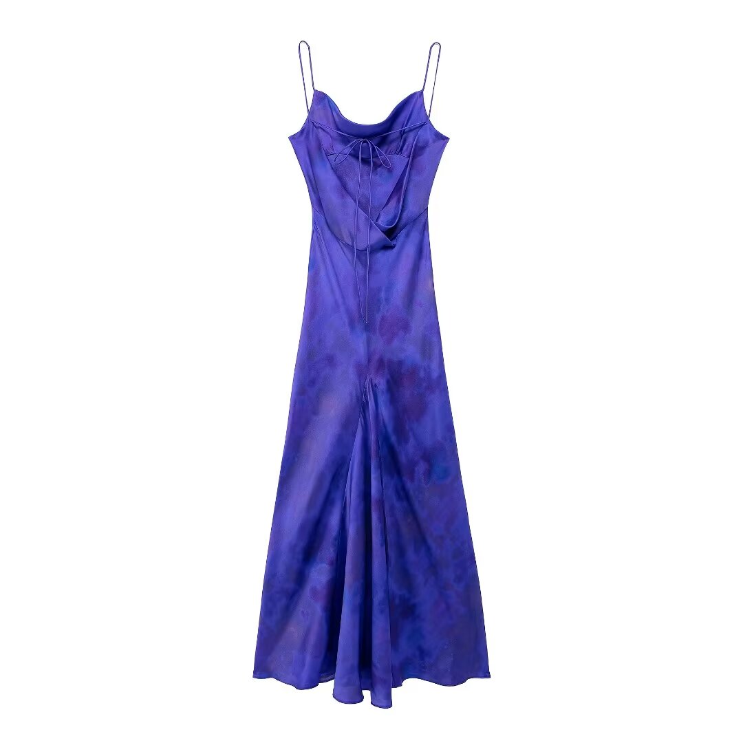 Printed Satin Cowl-Neck Dress