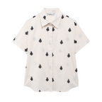 Women's Summer Color Contrast Embroidered Short Sleeve Shirt Outfit