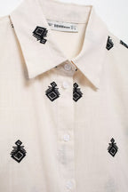 Women's Summer Color Contrast Embroidered Short Sleeve Shirt Outfit