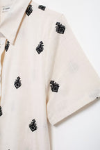 Women's Summer Color Contrast Embroidered Short Sleeve Shirt Outfit
