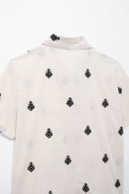 Women's Summer Color Contrast Embroidered Short Sleeve Shirt Outfit