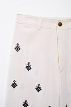 Women's Summer Color Contrast Embroidered Short Sleeve Shirt Outfit