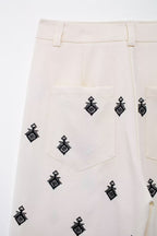 Women's Summer Color Contrast Embroidered Short Sleeve Shirt Outfit