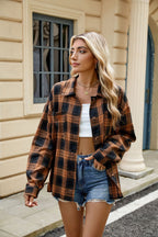 Loose Plaid Polo Long Sleeve Shirt