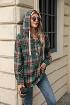 Hooded Plaid Button Coat