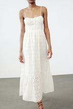 Women's Summer Embroidered Back Lace Up Vacation Sling Dress