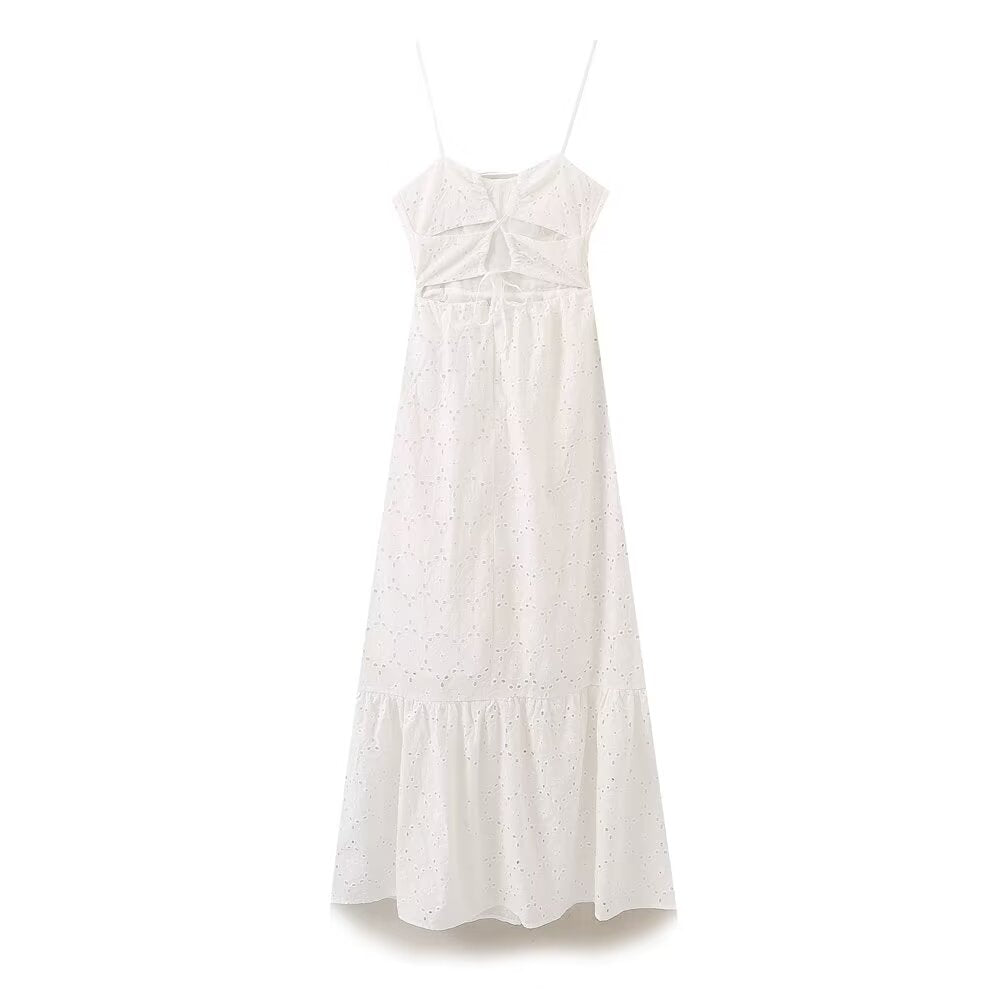 Women's Summer Embroidered Back Lace Up Vacation Sling Dress