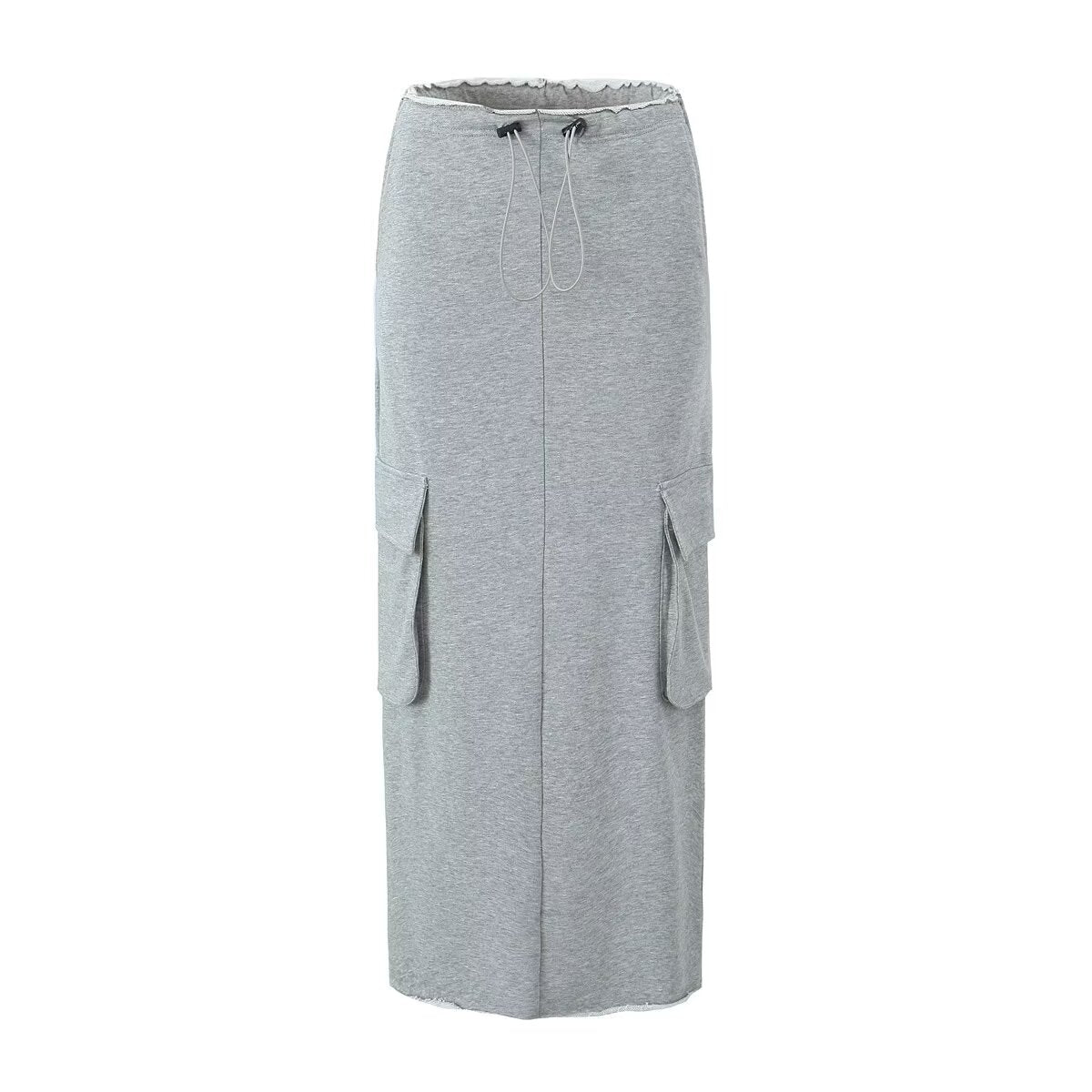 High-Waist Drawstring Slit Midi Skirt