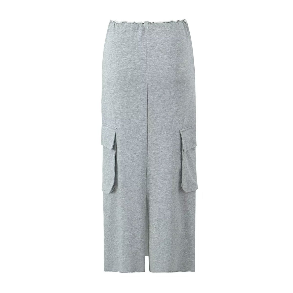 High-Waist Drawstring Slit Midi Skirt