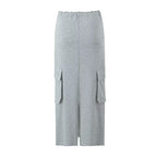 High-Waist Drawstring Slit Midi Skirt