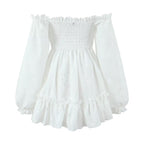 Embroidered Off-Shoulder Ruffled Mini Dress