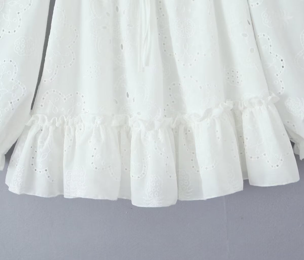 Embroidered Off-Shoulder Ruffled Mini Dress