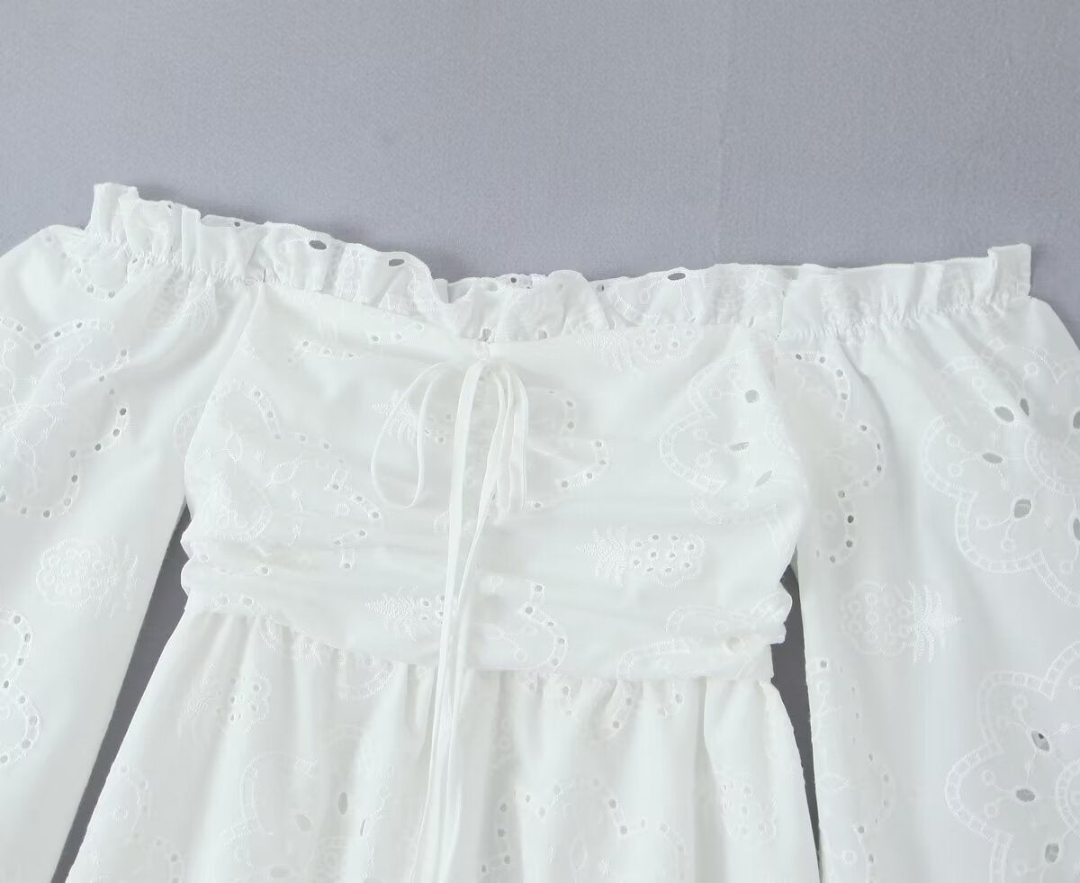 Embroidered Off-Shoulder Ruffled Mini Dress