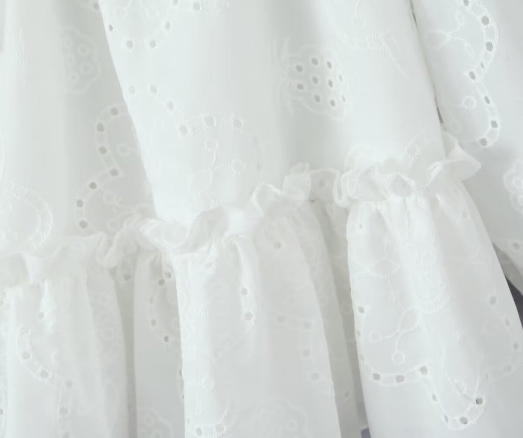 Embroidered Off-Shoulder Ruffled Mini Dress