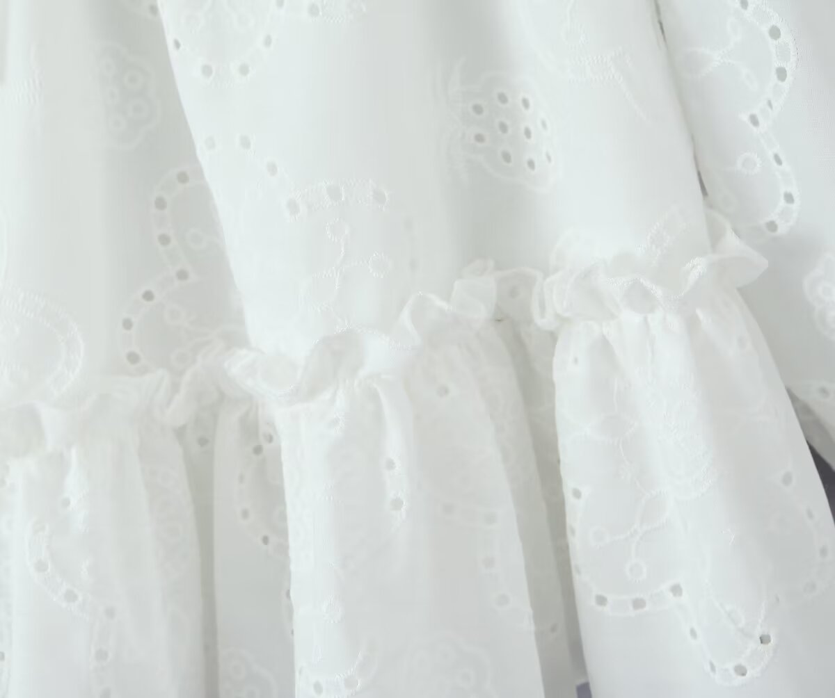 Embroidered Off-Shoulder Ruffled Mini Dress