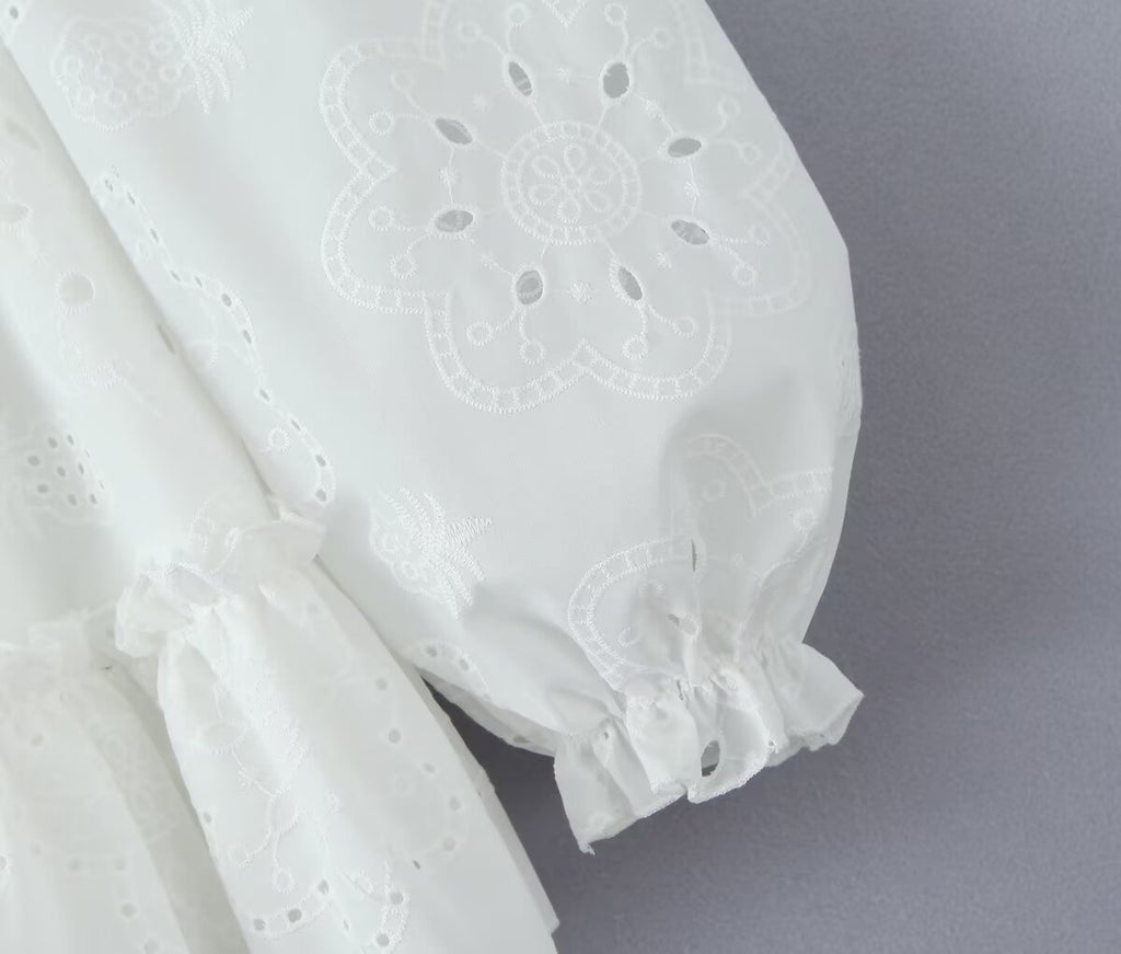 Embroidered Off-Shoulder Ruffled Mini Dress