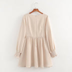 Summer Women Clothing Simple Sweet Cinched Slimming Pleated Lantern Dress