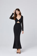 Women's 's V-Neck Long-Sleeve Maxi Dress