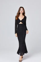 Women's 's V-Neck Long-Sleeve Maxi Dress