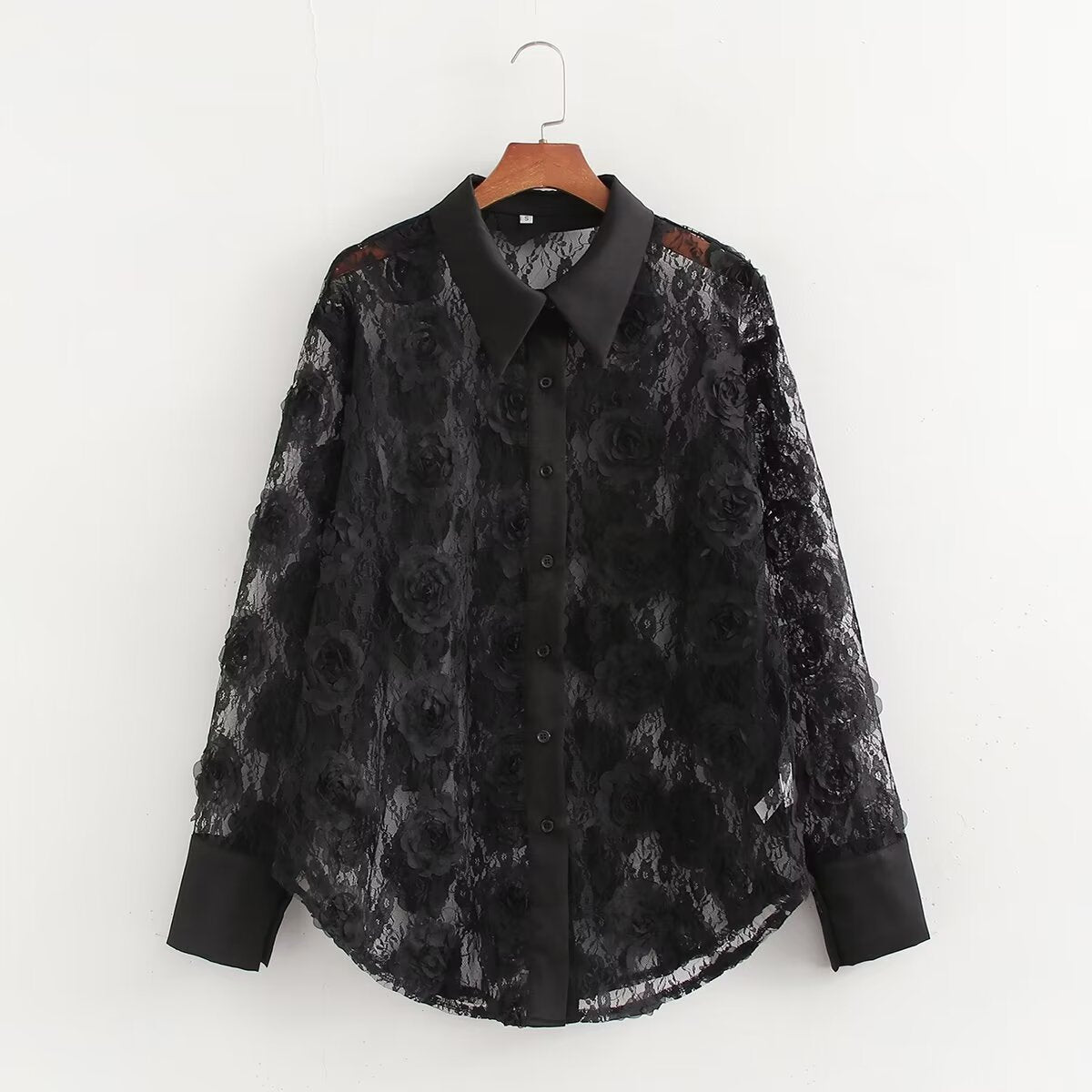 Women's Chiffon Three Dimensional Texture Rose Stitching Shirt
