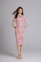 Rhinestone Button Belted Midi Dress
