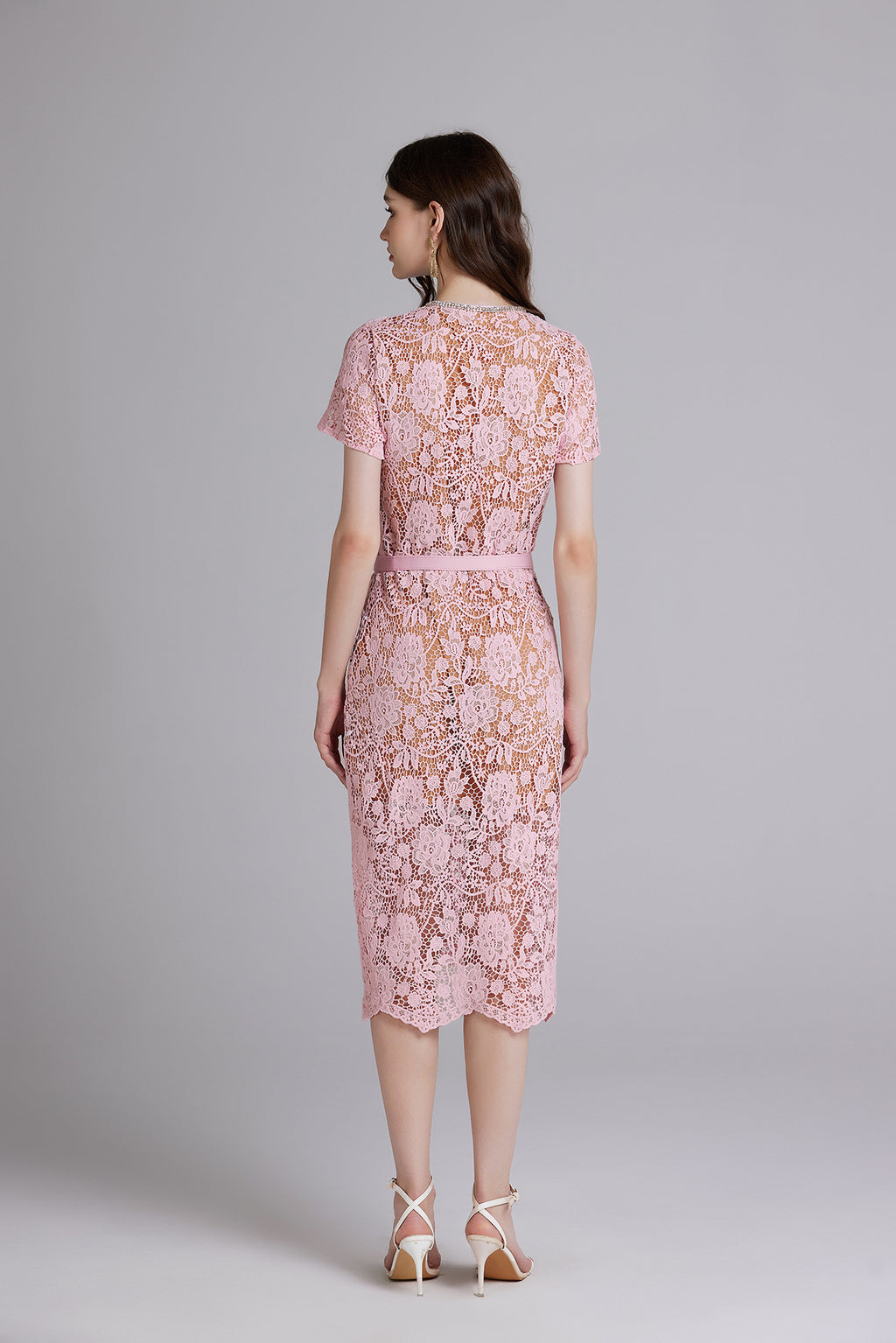 Rhinestone Button Belted Midi Dress