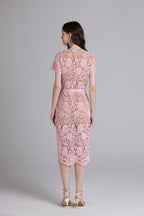 Rhinestone Button Belted Midi Dress