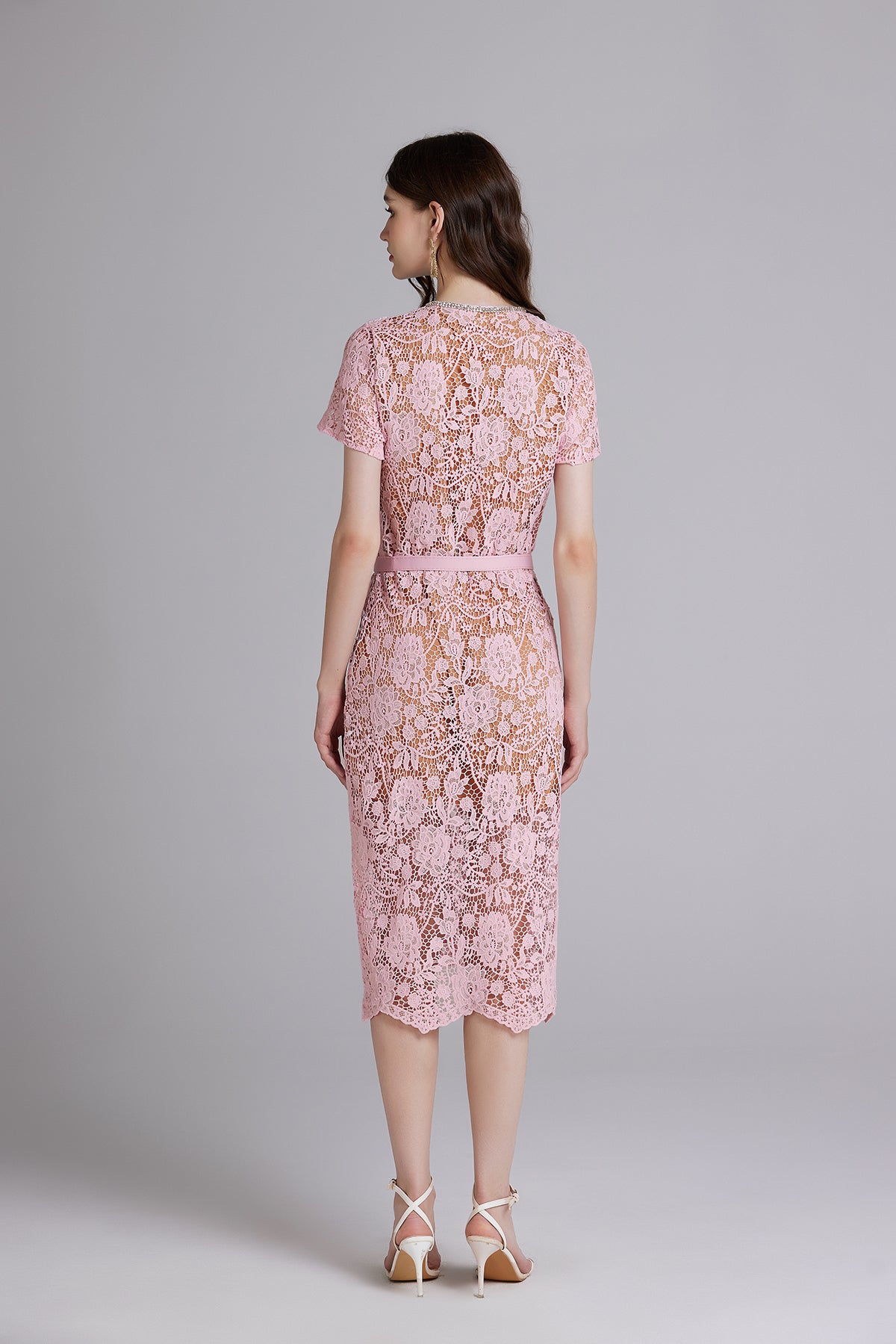 Rhinestone Button Belted Midi Dress