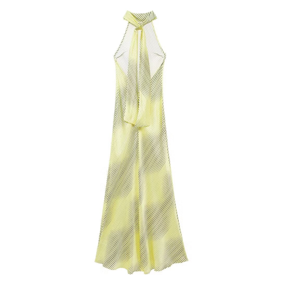Satin-Feel Backless Halter Dress