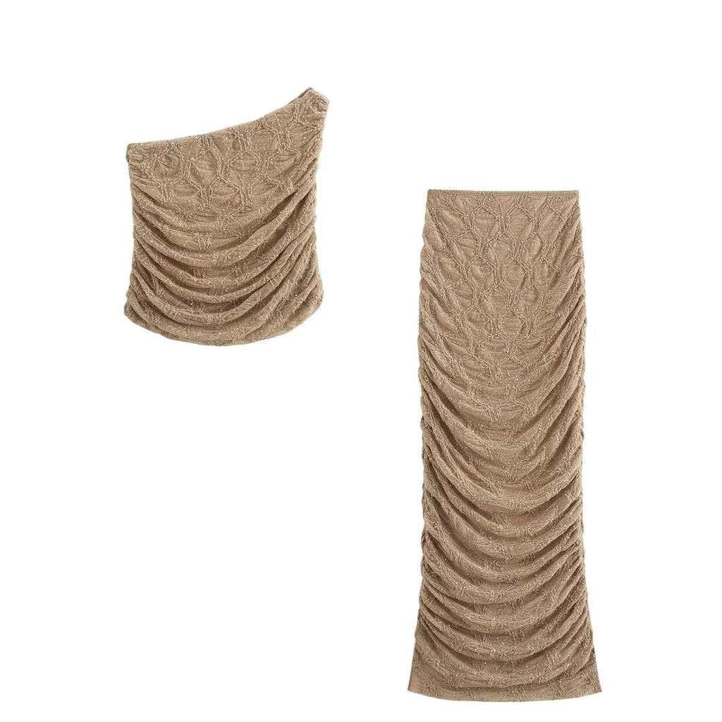 Women's Lace High-Waisted Midi Two-Piece Skirt Set