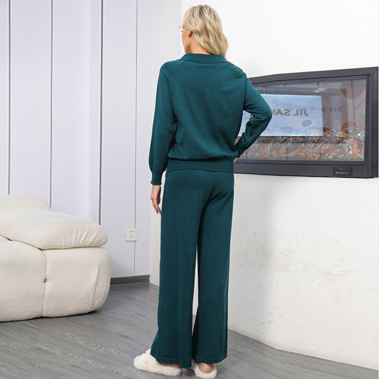 Autumn And Winter Solid Loose Casual Sweater Two-Piece Set