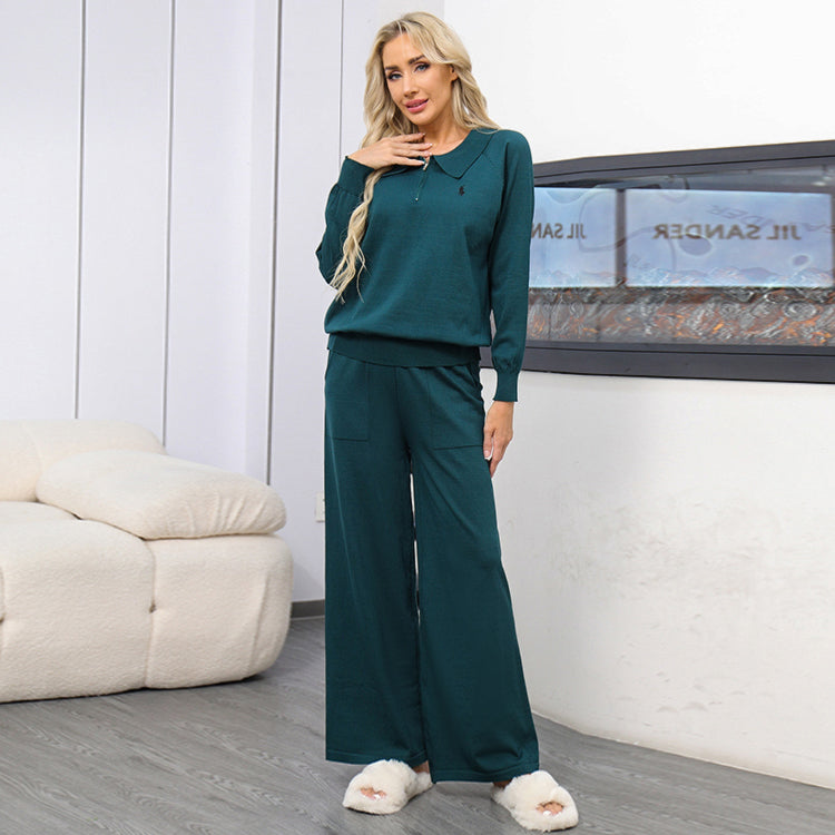 Autumn And Winter Solid Loose Casual Sweater Two-Piece Set