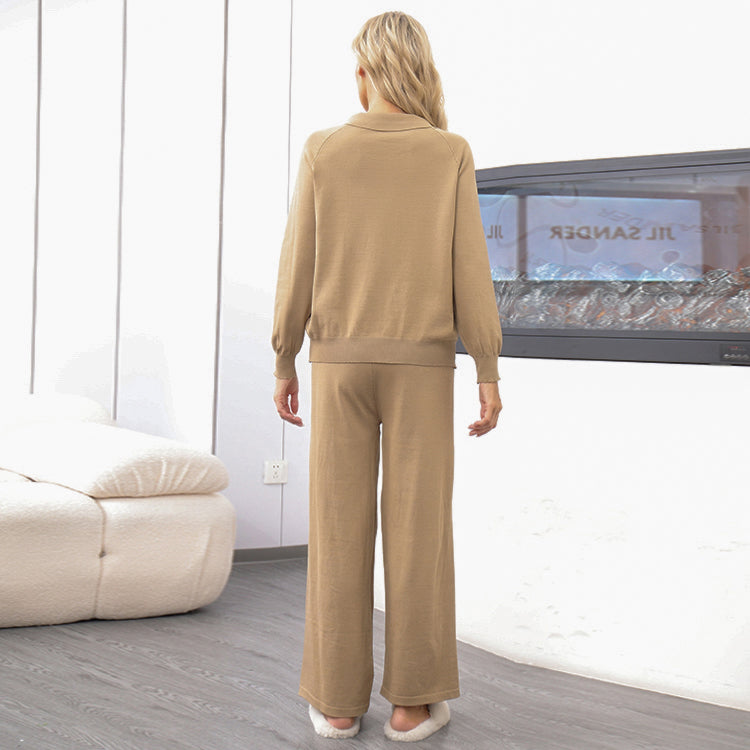 Autumn And Winter Solid Loose Casual Sweater Two-Piece Set