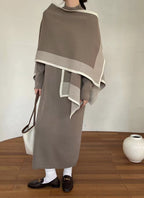 Mock-Neck Long-Sleeve Knit A-Line Midi Dress