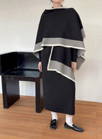 Mock-Neck Long-Sleeve Knit A-Line Midi Dress
