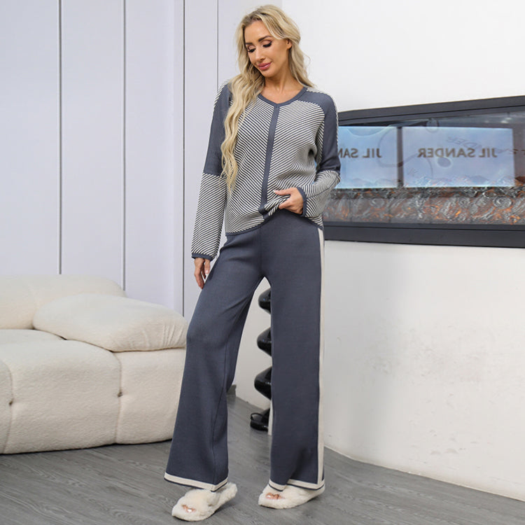 Autumn And Winter Solid Loose Casual Sweater Two-Piece Set