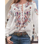 Women's Bohemian Loose Cardigan Printing Long Sleeve Shirt Top