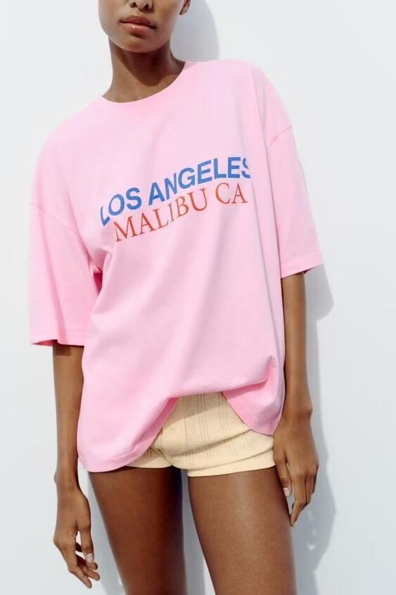Women's Summer Women Clothing Stylish Simple Pink Printed T Shirt