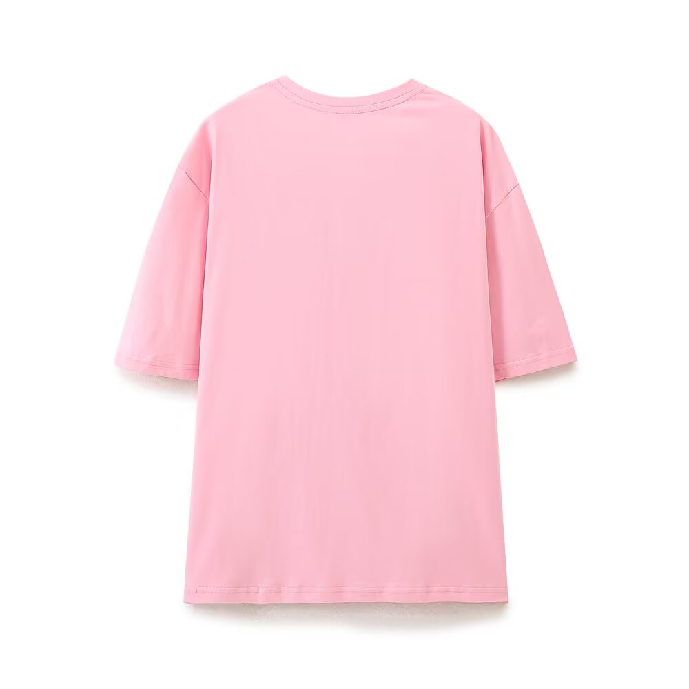 Women's Summer Women Clothing Stylish Simple Pink Printed T Shirt