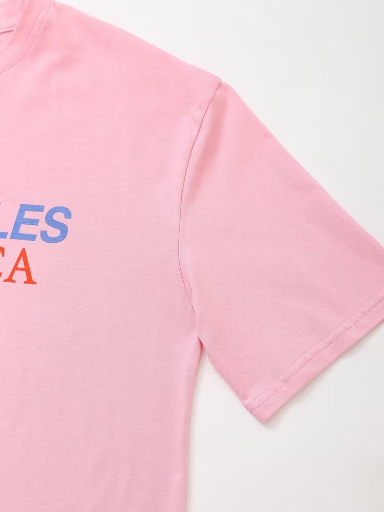 Women's Summer Women Clothing Stylish Simple Pink Printed T Shirt