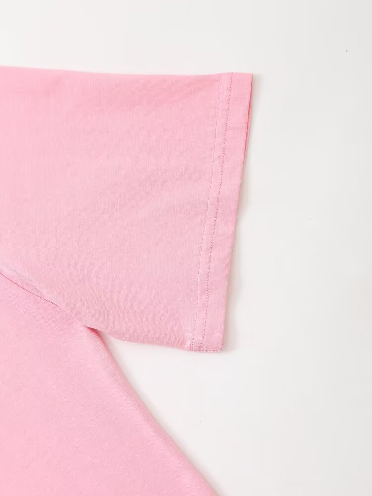 Women's Summer Women Clothing Stylish Simple Pink Printed T Shirt