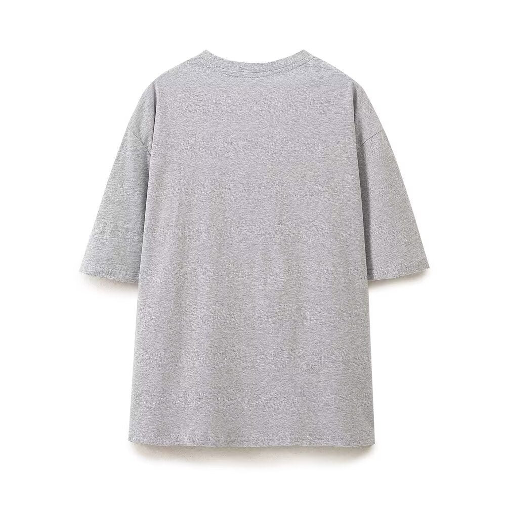 Women's Summer Women Clothing Fashionable Simple Gray All Match Printed T Shirt