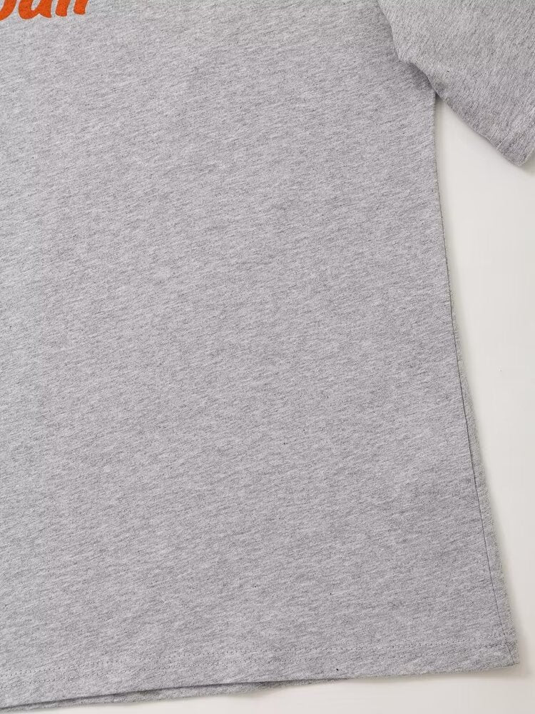 Women's Summer Women Clothing Fashionable Simple Gray All Match Printed T Shirt