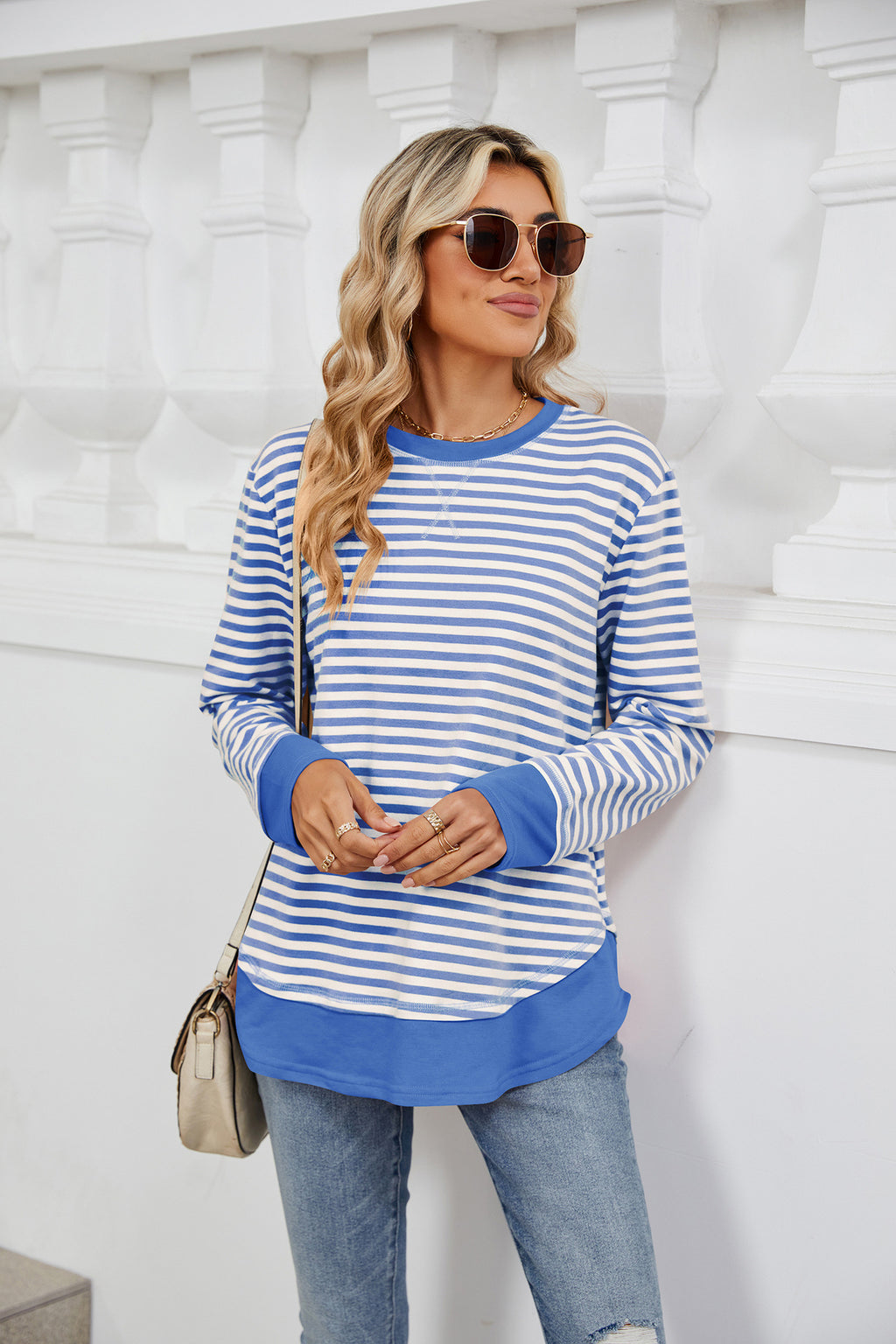 Striped Contrast Loose Sweatshirt Top
