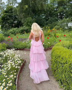 3D Ruffle Spaghetti-Strap A-Line Maxi Dress