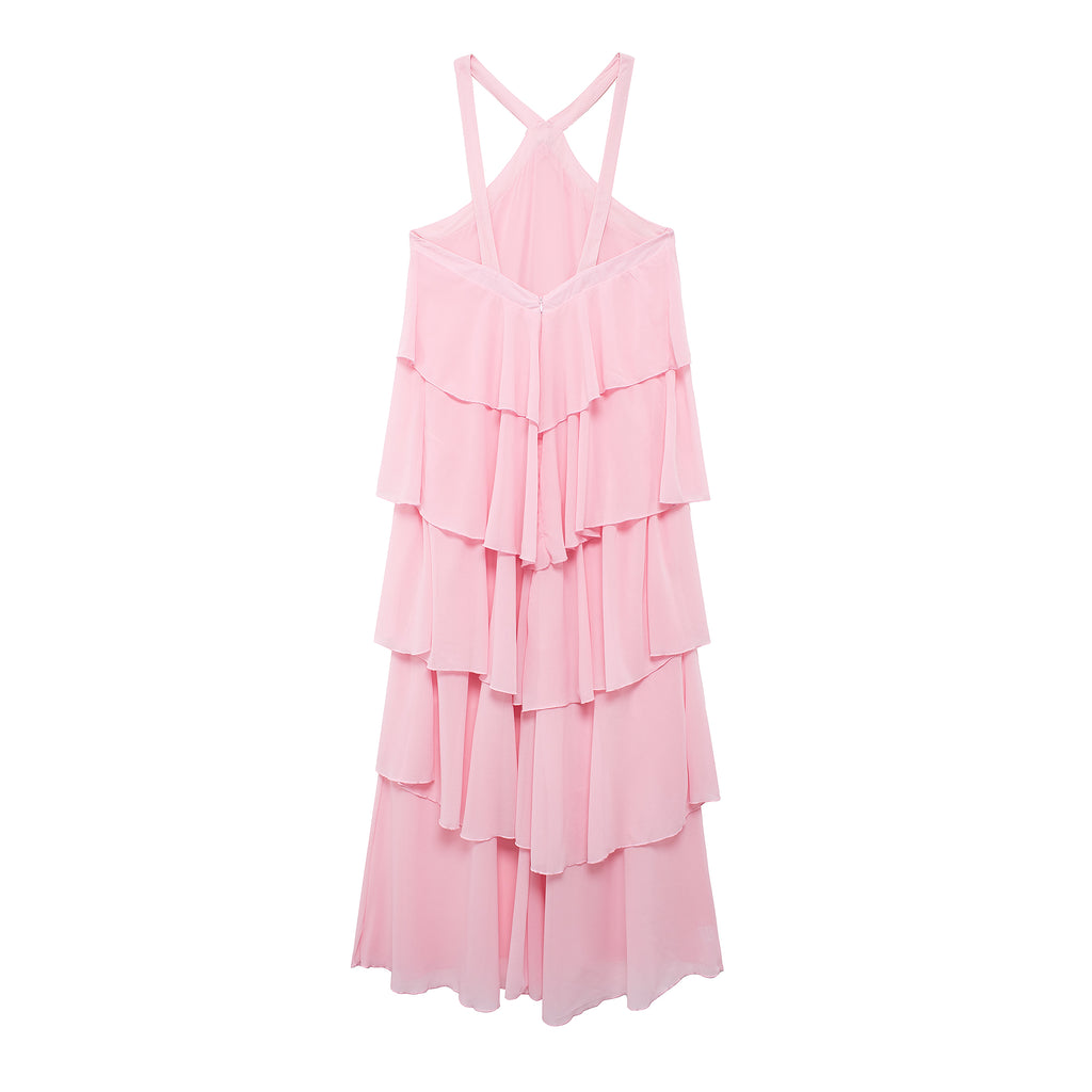 3D Ruffle Spaghetti-Strap A-Line Maxi Dress
