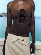 's Convex Floral Decorative Pleated Short Top